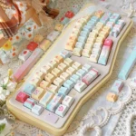Vibrant Bubbly Ramune PBT dye-sub keycaps set in a refreshing hues, showcasing playful soda-inspired bubbly accents from a detailed angle.