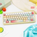 A playful gallery of vibrant PBT dye-sub Ramune keycaps set in refreshing hues, showcasing bubbly details from multiple angles.