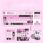 Detailed view of the Sweet Cool Bunny Keycap Set, highlighting its unique blend of cute and edgy black and pink aesthetic, perfect for mechanical keyboard.