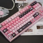 Main image of the Sweet Cool Bunny Keycap Set, highlighting its unique black and pink aesthetic that merges edgy style with cute charm for mechanical keyboard.