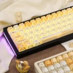 Playful Burnt Toast Shadow PBT dye-sub keycaps (126-key set). Warm hues mimic burnt bread, that with artistic angle.