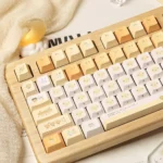 Playful Original Burnt Toast PBT dye-sub keycaps set, 147-key boxed set, featuring warm toasted hues design.