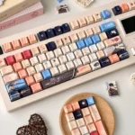 A detailed view of the exclusive Caleb Keycaps from the Love Deepspace collection, highlighting their romantic jade-like finish and subtle shine-through.
