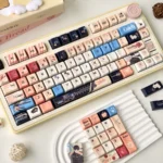 Exquisite Caleb Keycaps Set in a romantic Deepspace theme, featuring a premium jade-like finish and subtle shine-through, captured from an elegant side engraved.