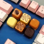 Caramel Coffee Bean Chocolate Keycap showcasing intricate patterns from various angles, highlighting its unique dessert-inspired aesthetics.