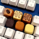 A close-up view of Caramel Coffee Bean Chocolate Keycap, showcasing its handcrafted intricate patterns and unique aesthetic from a delightful design.