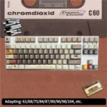 Cassette Gentleman PBT Dye-sub Keycap Set. Multiple angles show its unique retro-gentleman vintage tech aesthetic and durable PBT dye-sub legends.