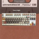 Cassette Gentleman PBT dye-sub keycap set, various angles, showcasing its retro-gentleman aesthetic and durable vintage tech motifs.
