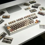 Close-up of the Cassette Gentleman PBT Dye-sub Keycap Set, revealing its unique retro-gentleman vintage tech aesthetic on durable PBT keycaps.
