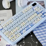 Unique PBT MOA Sea Salt Cat Keycap Set, Ocean Serenity theme. A playful kitten in calm blue hues evokes tranquil ocean aesthetics, an artistic cat keycaps.