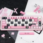 A vibrant arrangement of cute cat Dessert keycaps set with sweet dessert themes, highlighting the durable PBT and playful pastel colors from a detailed view.