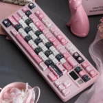 Playful Cat Dessert keycaps set featuring adorable pastel cats and whimsical dessert designs like cakes and ice cream, showcased from various angles.