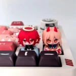 Close-up of a handcrafted Chainsaw Man Angel Devil artisan keycap, showcasing intricate 3D sculpt details from a unique angle, perfect for collectors.