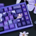 Exclusive Chainsaw Man Reze PBT keycap set from various angles, showcasing vibrant character art and explosive aesthetic. These premium Reze keycaps showcasing unique design.