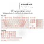 Various angles of the Cherry Blossom Keycaps MOA Profile PBT set, featuring artistic pink floral motifs and high-quality PBT for elegant, serene desktop.