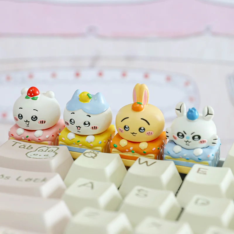 Adorable Chiikawa dessert pie artisan keycap for ESC, showcasing sweet, colorful miniature Chiikawa characters as delightful treats.