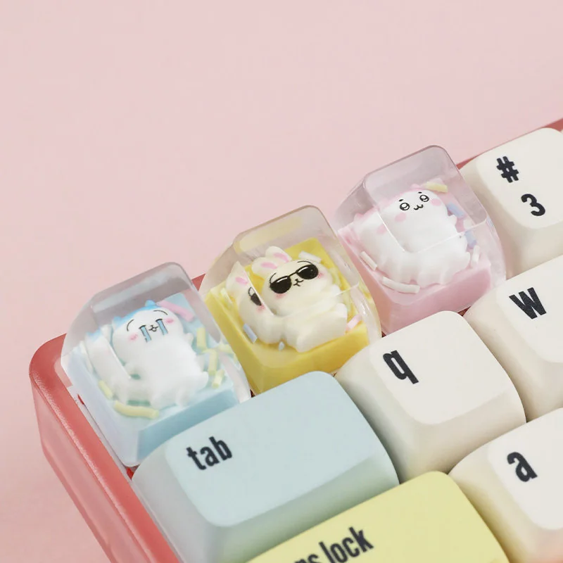 Handcrafted Chiikawa keycap, an adorable artisan ESC key featuring vibrant resin and playful Chiikawa characters, perfect for a whimsical design.