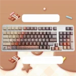 A delectable close-up of Chocolate PBT Keycaps Set, showcasing their durable dye-sub finish and warm, inviting dessert-inspired brown hues from multiple angle.