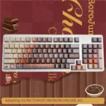 Deliciously warm chocolate PBT keycaps set with durable dye-sub printing and Cherry profile, perfect for a cozy, dessert-inspired keyboard setup.