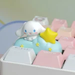 Close-up of the handcrafted Cinnamoroll nebula artisan keycap, featuring the adorable Cinnamoroll character playfully set against a vibrant, swirling design.