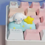 Handcrafted Cinnamoroll nebula artisan keycap, featuring the adorable character playfully drifting through a vibrant, dreamy cosmic landscape.