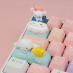 Close-up of the whimsical Cinnamoroll Nebula Heart Shaped ESC Keycap, showcasing its sparkling cosmic design and dreamy charm from a unique angle, perfect for fans.