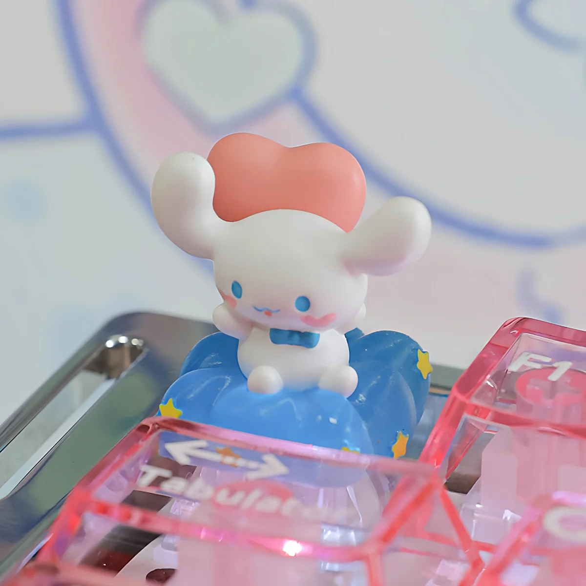 Playful Cinnamoroll Nebula Heart Shaped ESC Keycap featuring the whimsical character amidst a sparkling cosmic design, adding dreamy charm to any keyboard