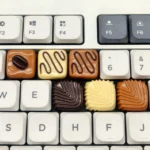 Caramel Coffee Bean Chocolate Low Shaft Keycap from a new angle, featuring warm dessert and coffee aesthetics with intricate coffee bean patterns.