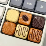 Caramel Coffee Bean Chocolate Low Shaft Keycap, a delightful dessert and coffee collection, featuring intricate patterns viewed from multiple angle.