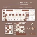 An adorable PBT dye-sub coffee bear keycap set for mechanical keyboards, showcasing its charming cartoon design from multiple playful angles with warm aesthetics.