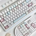 Artistic close-up of the Collage Mood Keycap Set, revealing its intricate mood collage design and the captivating glow design.