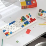 Colorfun Dopamine PBT Keycap Set featuring whimsical cute rabbit dye-sub designs on milky white PBT, bringing joyful, vibrant colors to your keyboard.