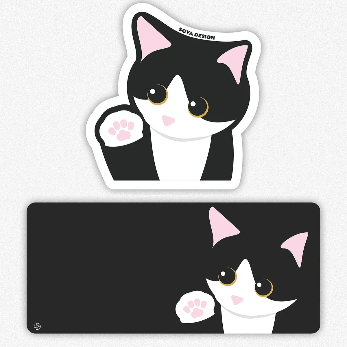 Unique Cow Cat Desk Mats for working setup, a charming display featuring playful black and white cow cat patterns for a personalized and artistiic design.