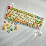 Playful Crayon Shin-chan MOA keycaps set. Vibrant dye-sub PBT characters and whimsical scenes are shown from multiple angles, adding charming appeal.