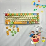 Playful Crayon Shin-chan MOA keycaps set, showcasing iconic characters and vibrant scenes on durable dye-sub PBT for a whimsical desk setup.