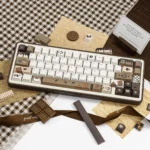 Crispy Dark Chocolate PBT keycaps set from multiple angles, showcasing its unique textured aesthetic, like gourmet crispy dark chocolate design.