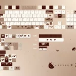 Cherry Crispy Dark Chocolate PBT keycap set (145 keys) in a box. Unique hues create a gourmet artistic aesthetic.