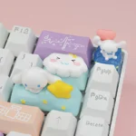 Artistic close-up of the Cute Cloud & Star Artisan Keycap, revealing the whimsical amidst vibrant cloud and twinkling stars.