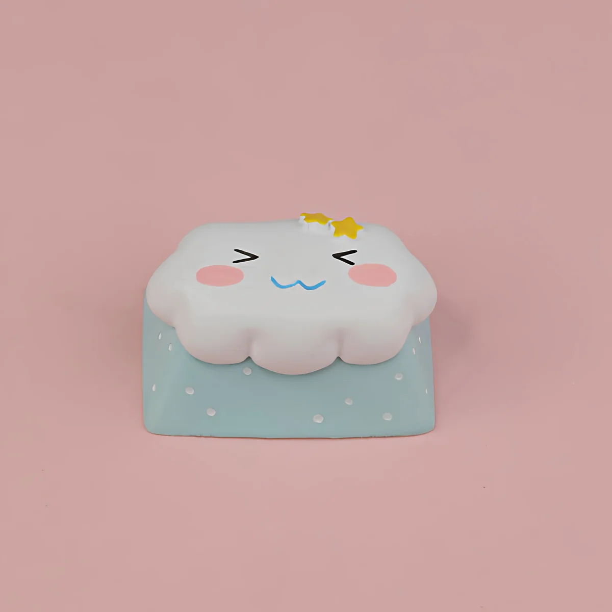 Detailed view of the Cute Cloud & Star Artisan Keycap, showcasing its unique design with a charming, vibrant cloud, and twinkling star.