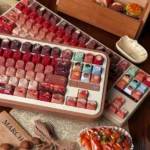 Whimsical Delicious Dungeon keycaps set from multiple angles, showcasing exclusive anime characters and fantastical food art for keyboard customization.