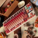 Delicious Dungeon keycap set gallery featuring whimsical anime characters and fantastical food motifs from various angles. Exclusive keyboard art for a premium setup.