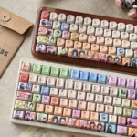 Close-up of an exquisite, handcrafted Demon Slayer artisan keycap set, showcasing intricate miniature diorama details of anime characters from a unique angle.