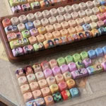 Exquisite Demon Slayer artisan keycaps set. Gallery shows intricate, handcrafted anime diorama scenes from multiple artistic angles.