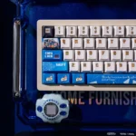 Vibrant Digimon keycaps dye-sublimated set, showcasing iconic monster characters from playful, retro-futuristic angles. A nostalgic digital odyssey.