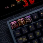 Disaster Relief Demon Keycaps, showcasing intricate metallic details and a dark, industrial aesthetic. Artistic and unique keyboard.
