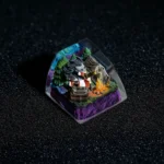 Side view of the Don't Starve Wilson handcrafted resin artisan keycap, showcasing its intricate hand-painted gothic art and unique texture.