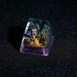 Detailed view of the handcrafted Don't Starve Wilson resin keycap, emphasizing its artistic hand-painted finish and gothic aesthetic from a side perspective view.
