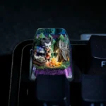Detailed close-up of a hand-painted Don't Starve Wilson artisan keycap, highlighting its distinctive gothic art style and meticulous resin craftsmanship.