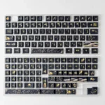 Different angles of the Dunhuang PBT keycaps set, revealing unique ancient Chinese art and vibrant mural designs on durable PBT, an elegant cultural set.