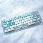 Adorable Cinnamoroll PBT+PC side-printed keycaps set, detailed view. Features dreamy pastel designs for a playful, exclusive keyboard looking.